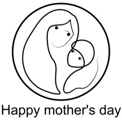 Silhouette of a mother with a child. Happy mother's day concept. Beautiful woman with a child. Doodle style. Vector illustration isolated on white background.