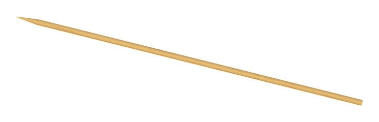 Wooden skewer with pointed tip. Disposable bamboo thin long skewer. Chopstick. Chinese food stick. Wooden toothpick. Isolated realistic vector illustration on white background.