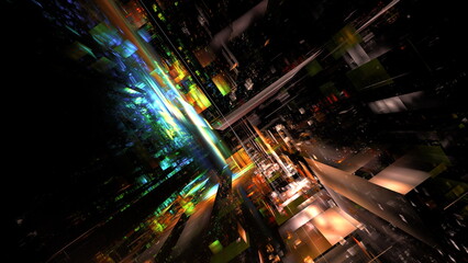 Fototapeta na wymiar Digital interior building Hi tech Abstract data center server tonel. Business technology blurred Polygonal geometric digital cyberpunk space, color light. 3D render