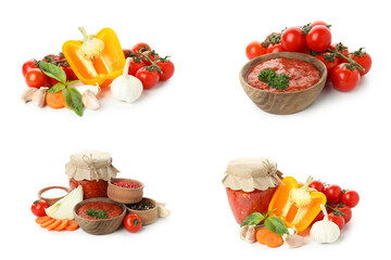 Set of Adjica and ingredients isolated on white background