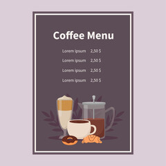 Coffee menu Vector illustration for coffee shops and cafes