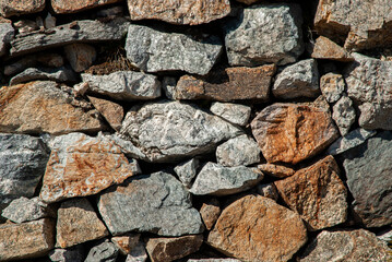 Dry masonry stone wall closeup as background