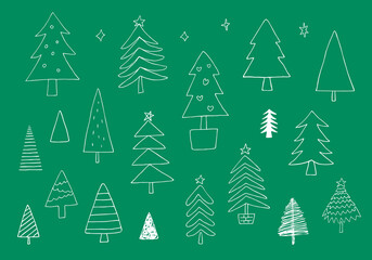 Obraz premium クリスマスツリーに使えそうな木の手描きイラスト（白線画）