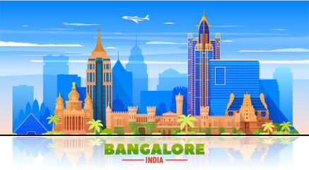 Bangalore ( India ) skyline with panorama in sky background. Vector Illustration. Business travel and tourism concept with modern buildings. Image for presentation, banner, web site.