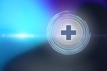 Fototapeta premium Abstrakter Hintergrund mit einem medizinischen Kreuz und virtuellen Kreisen