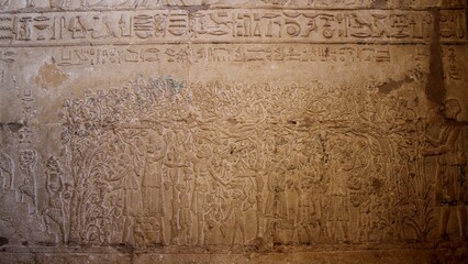 The interior inscriptions inside the tomb of petosiris the priest of Thoth showing daily life in...