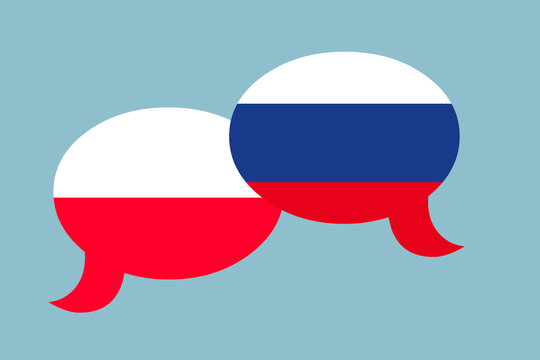 Zwei Sprechblasen f&uuml;r den Dialog zwischen Polen und Russland. Konzept Diplomatische oder politische Gespr&auml;che