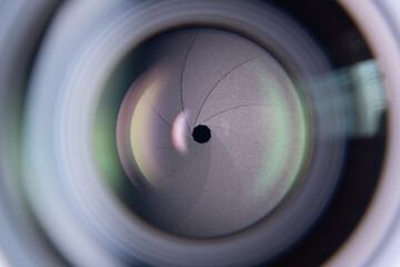 Close-up shot of camera lens aperture