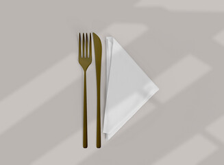 Napkin with Golden Cutlery