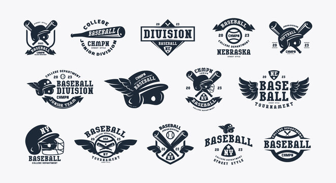Badges set of softball and baseball tournament