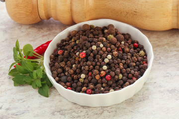 Peppercorn mix heap in the bowl
