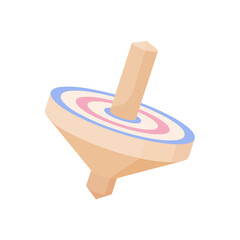 Spinning light brown wooden whirligig isolated on white background