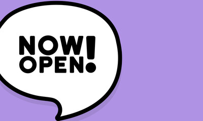 Speech bubble with now open text. Boom retro comic style. Pop art style. Vector line icon for Business and Advertising