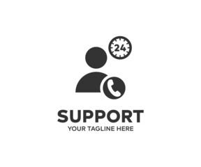 Customer Support, support service, call, consultation, telemarketing, consultant, secretary logo design. Corporate business help desk and telephone assistance concept vector design and illustration.