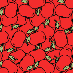Apple pattern. seamless doodle pattern with red apples. Colored vector illustration with red apples