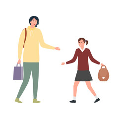 Street style woman and a schoolgirl. Vector illustration.