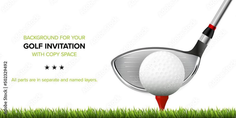 Wall mural background for your golf invitation with club and ball - Wall murals