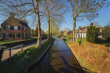 Landscapes of the famous Giethoorn village in Netherlands