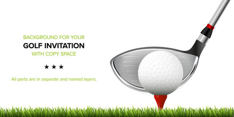 Background for your golf invitation with club and ball - obrazy, fototapety, plakaty