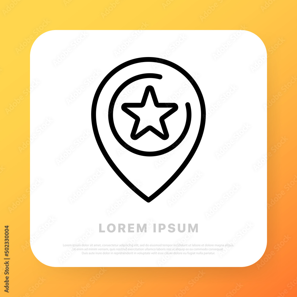 Poster pointer line icon. pointer with star, achievement, mark, place. location concept. line icon style. v
