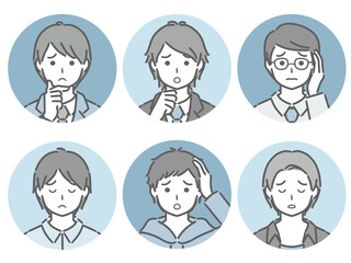 困る若い男性の丸アイコンセット