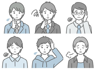 困る若い男性の上半身セット