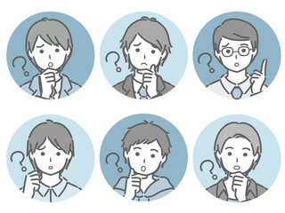 疑問に思う若い男性の丸アイコンセット