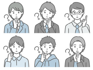 疑問に思う若い男性の上半身セット