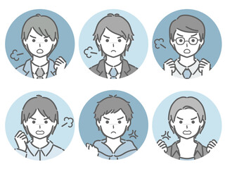 怒る若い男性の丸アイコンセット