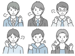 怒る若い男性の上半身セット