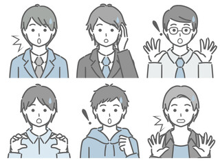 驚く若い男性の上半身セット