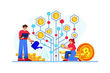 Cryptocurrency Illustration concept. Flat illustration isolated on white background