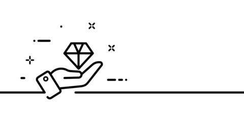 Diamond in hand line icon. Jewelry store, bijouterie, precious stones. Gift concept. One line style. Vector line icon for Business and Advertising