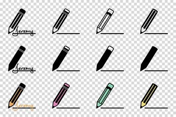 Pencil Icon Set - Different Vector Illustrations Isolated On Transparent Background