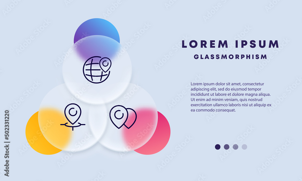 Poster pointer set icon. map point, navigation, topography, location, route. geolocation concept. glassmorp