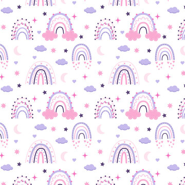 background with a rainbow in Scandinavian style. Pastel colors. Pastel rainbow in boho style