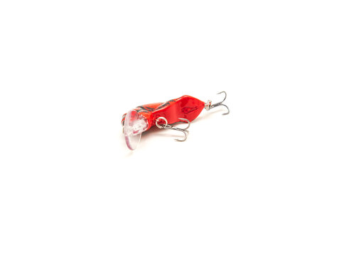 Red Crawfish Crank Bait Fishing Lure With Sharp Hooks And Vibrant Color Natural Movement Isolated On White Background