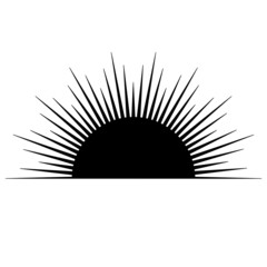 Hand drawn mystical Sun in line art. Sunburst, light rays, spiritual symbol celestial space. Magic talisman, antique style, boho, tattoo, logo. Vector illustration isolated on white background.