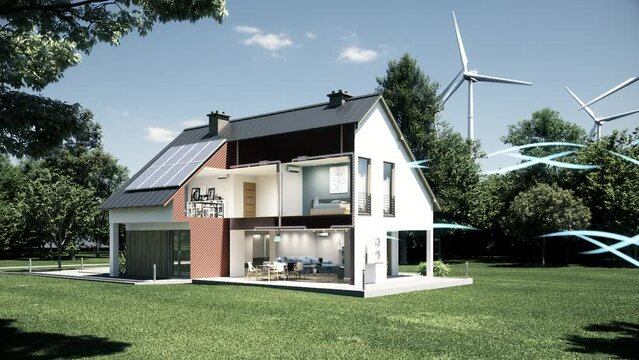 Ventilation system in the house. Scheme of the ventilation system. 3d aimation