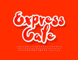 Vector bright logo Express Cafe. Handwritten Playful Font. Artistic Alphabet Letters, Numbers and Symbols set