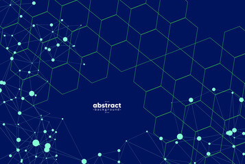 abstract hexagon with particle blue dot on navyblue backgroundcan be use for airline brochure website  template technology product advertisement vector eps.