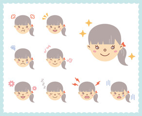 女性の喜怒哀楽の感情　顔アイコン　セット68