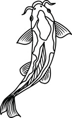 Design Vector Outline Koi Fish Illustration Clipart