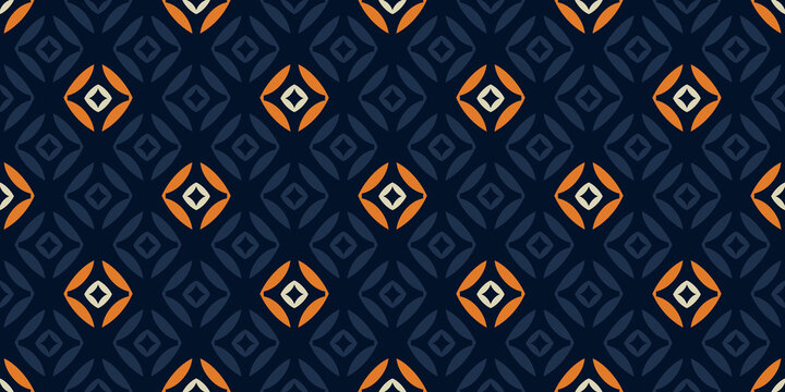 Simple geometric pattern abstract square shapes motif classic blue minimal background. Small elements modern fabric design textile swatch ladies dress, man shirt all over print block.