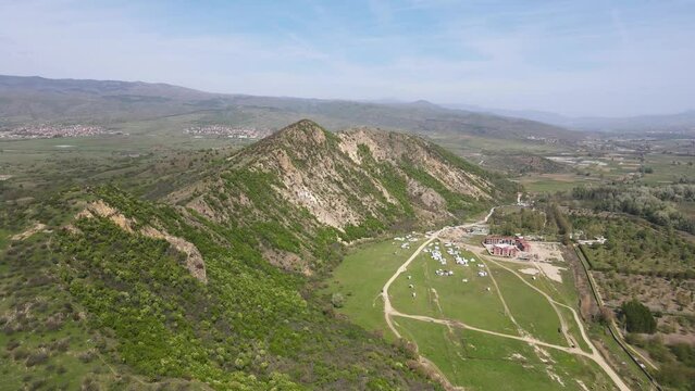Aerial Spring view of Kozhuh Mountain and Petrich valley, Bulgaria
