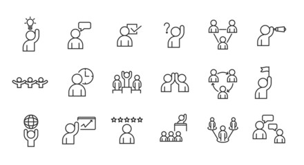 Business team, people, teamwork. Outline icon collection. Editable vector isolated.