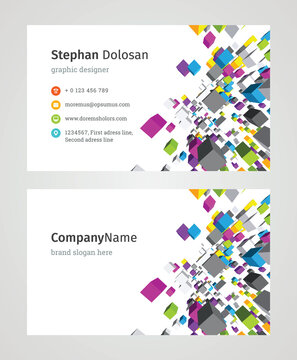 Minimalist Business Card Design Template. Modern Creative and Clean Corporate Design. Vector Illustration. Front and Back Sides with Colorful Abstract Background