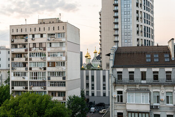 Kyiv (Kiev), Ukraine - July 17, 2021: Different architecture of residential buildings,...