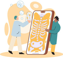 Online medical consultation and support metaphor. Online doctor. Healthcare services, Ask doctor. Tele medicine e-health service. Therapist videocalling phone screen. Diagnosis treatment of patients