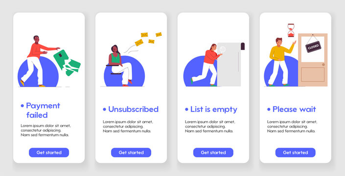 Template designs empty states for mobile app pages concept